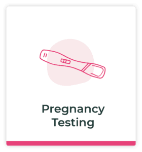 An icon of a pregnancy test. The text below says pregnancy testing.